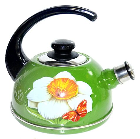 Kettle 2.5l T04/25/07/07 (cons.handle)-green "Narcissus" (decor-stainless steel) (4)